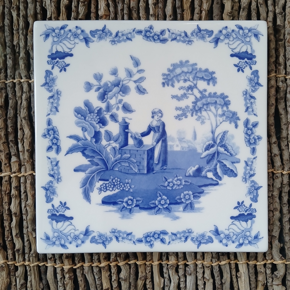 SPODE Blue Room Square Hanging TRIVET Tile Lady at the Well